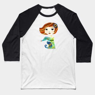 Girl with Blue Seahorse / Fiona & Fosse Baseball T-Shirt